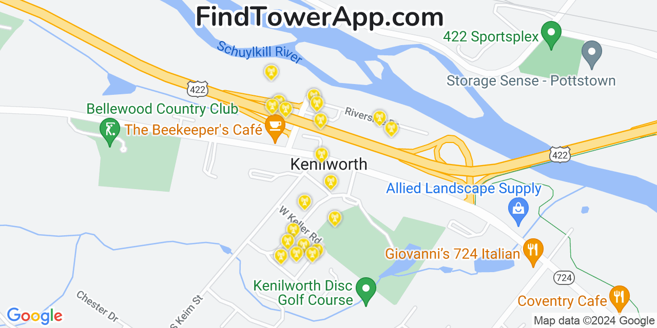 T-Mobile 4G/5G cell tower coverage map Kenilworth, Pennsylvania