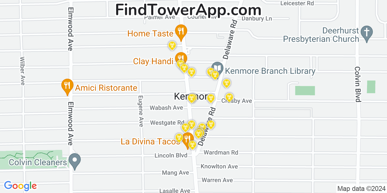 AT&T 4G/5G cell tower coverage map Kenmore, New York