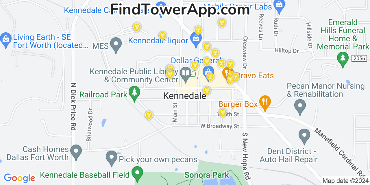 AT&T 4G/5G cell tower coverage map Kennedale, Texas