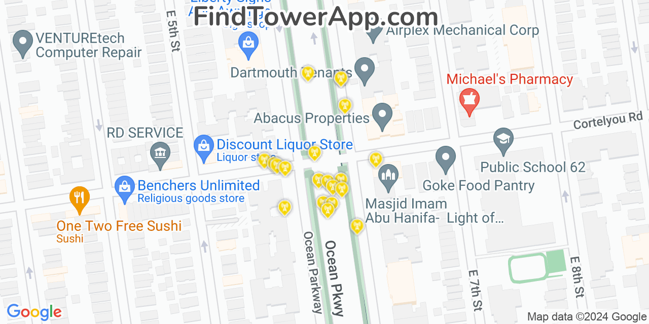 AT&T 4G/5G cell tower coverage map Kensington, New York