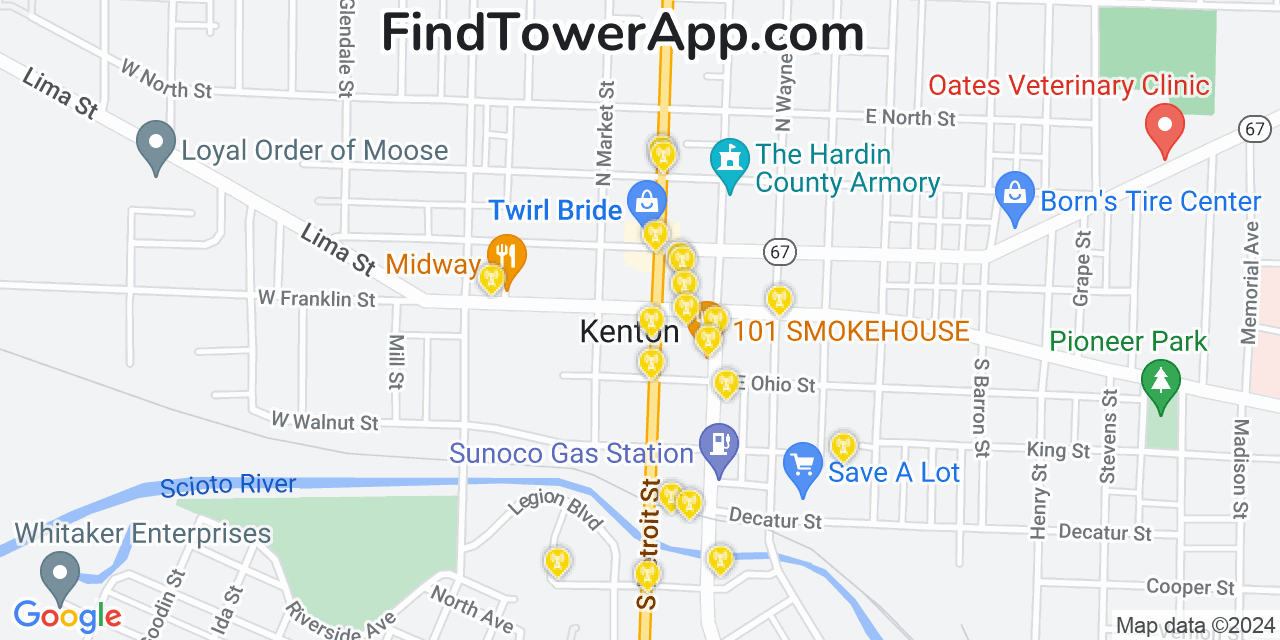 T-Mobile 4G/5G cell tower coverage map Kenton, Ohio