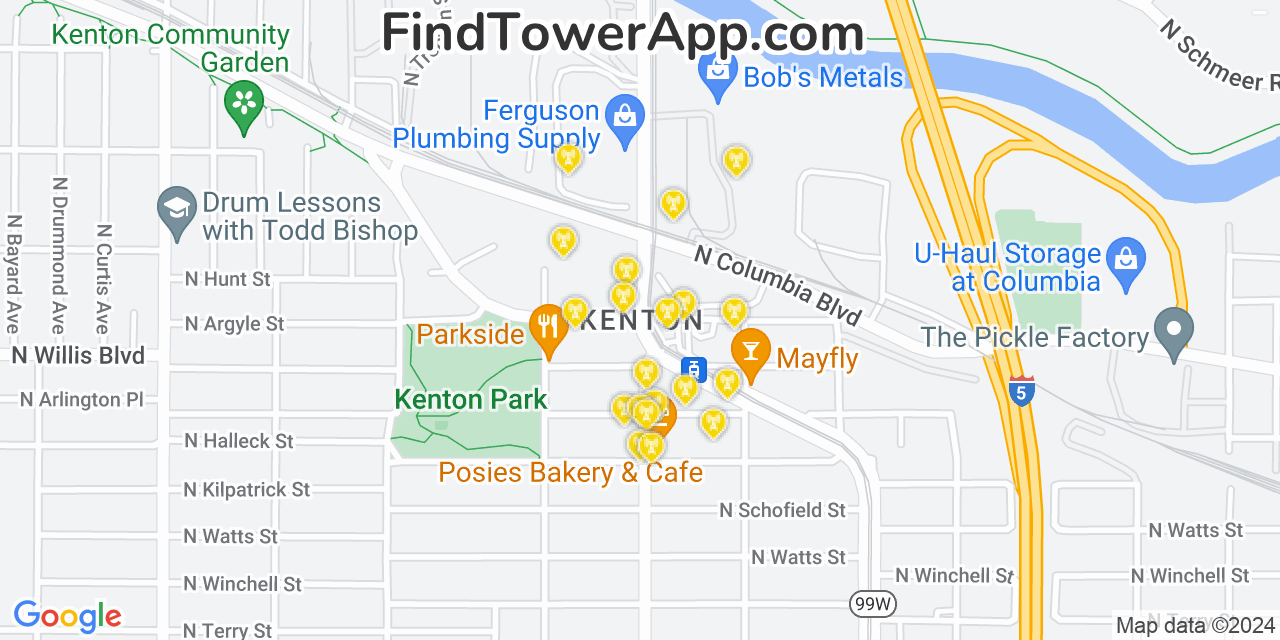 AT&T 4G/5G cell tower coverage map Kenton, Oregon