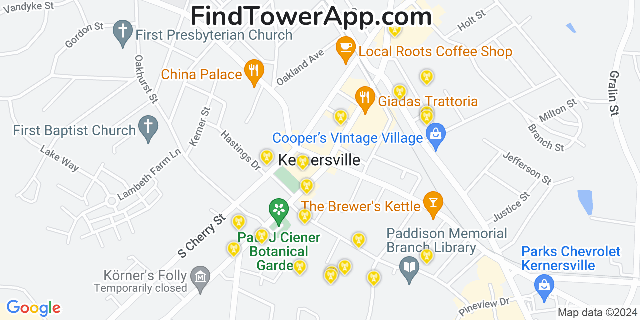 AT&T 4G/5G cell tower coverage map Kernersville, North Carolina