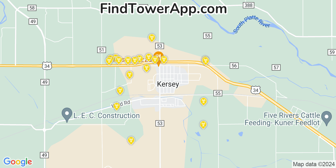 AT&T 4G/5G cell tower coverage map Kersey, Colorado