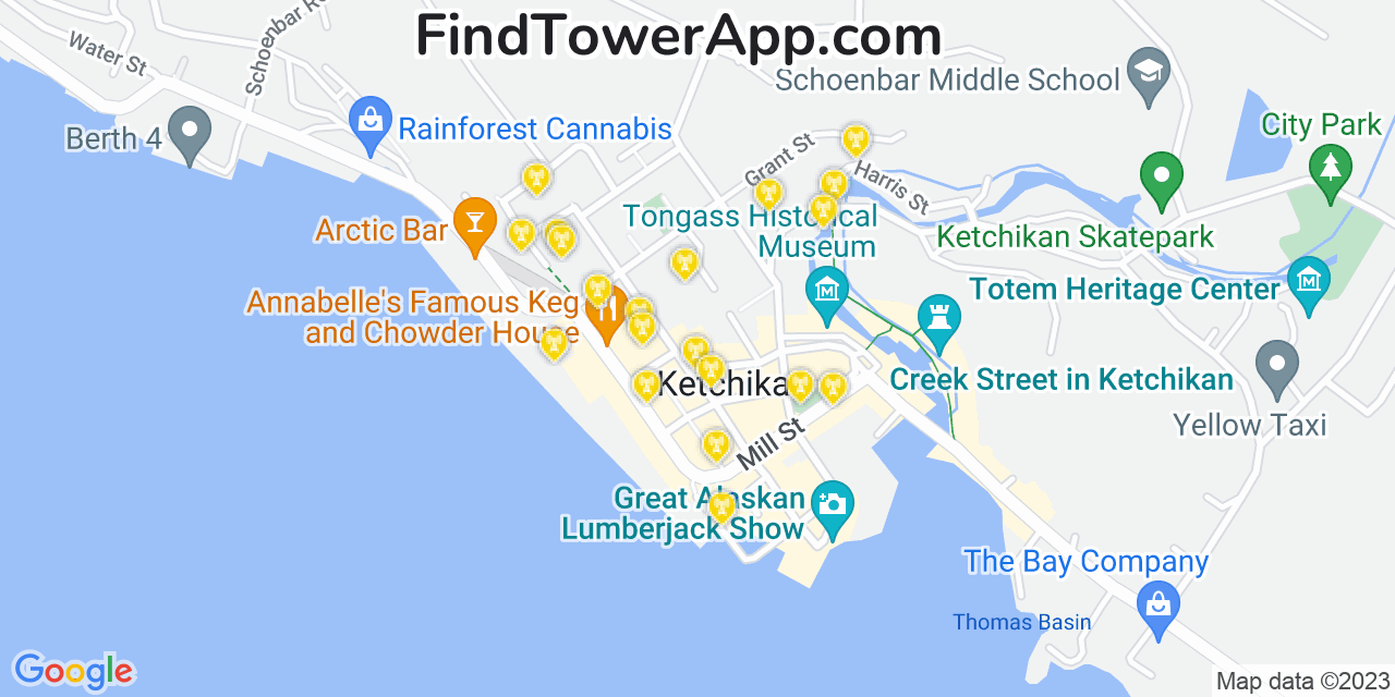 AT&T 4G/5G cell tower coverage map Ketchikan, Alaska