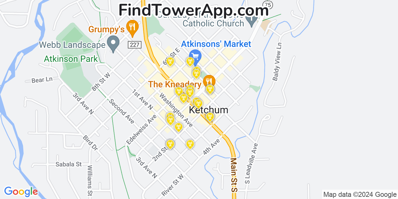 AT&T 4G/5G cell tower coverage map Ketchum, Idaho