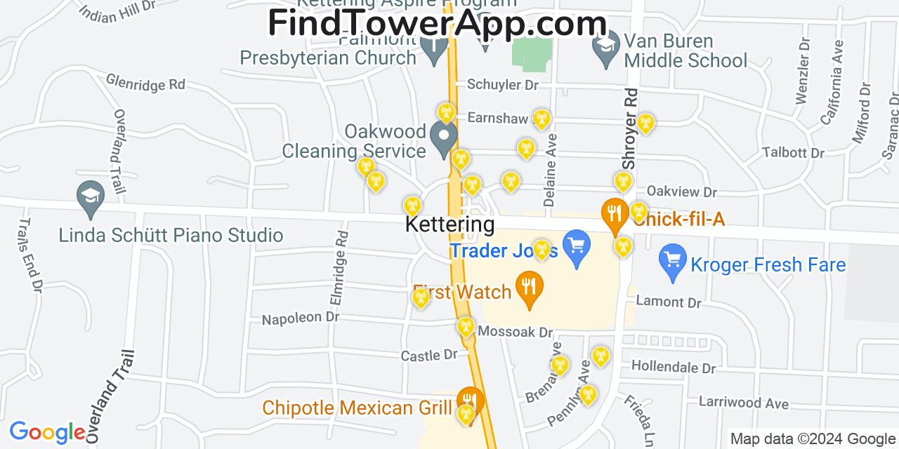 Verizon 4G/5G cell tower coverage map Kettering, Ohio