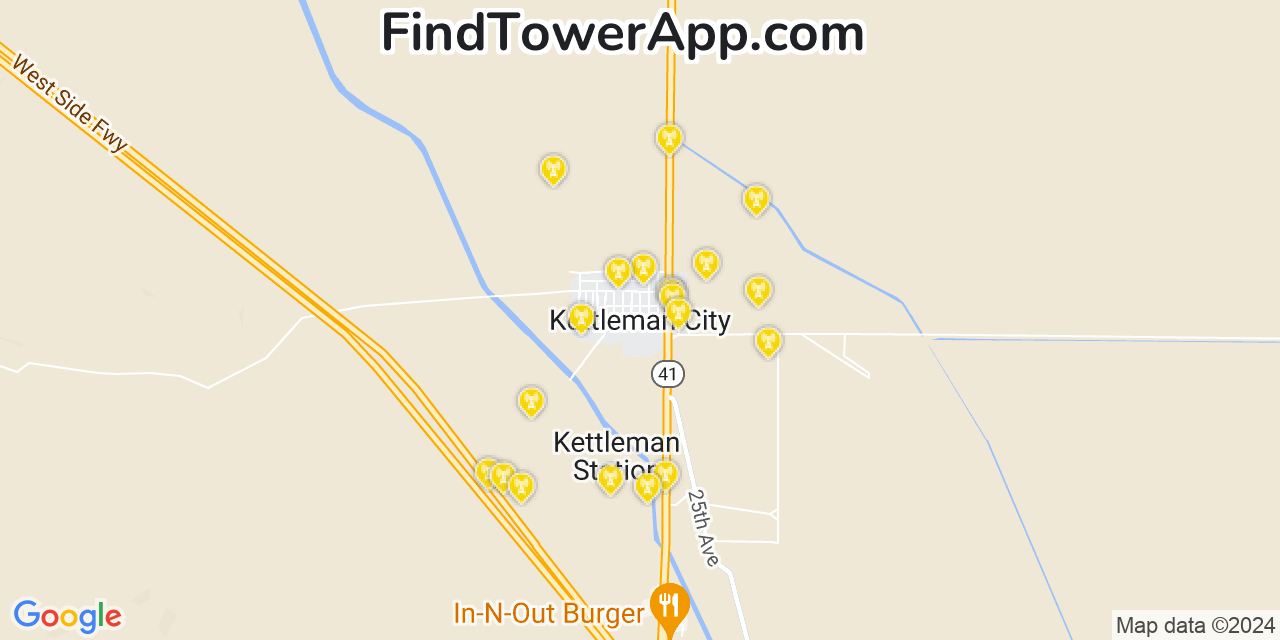 Verizon 4G/5G cell tower coverage map Kettleman City, California