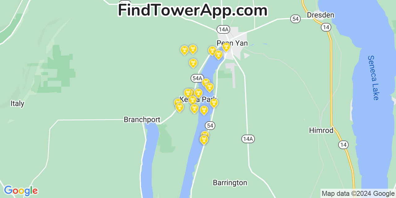 Verizon 4G/5G cell tower coverage map Keuka Park, New York