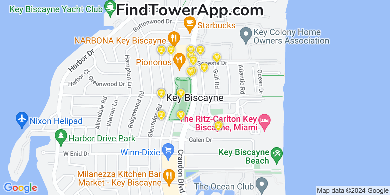 AT&T 4G/5G cell tower coverage map Key Biscayne, Florida