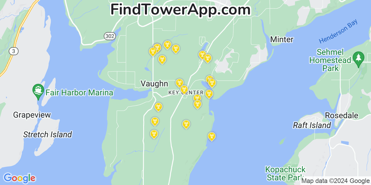 AT&T 4G/5G cell tower coverage map Key Center, Washington