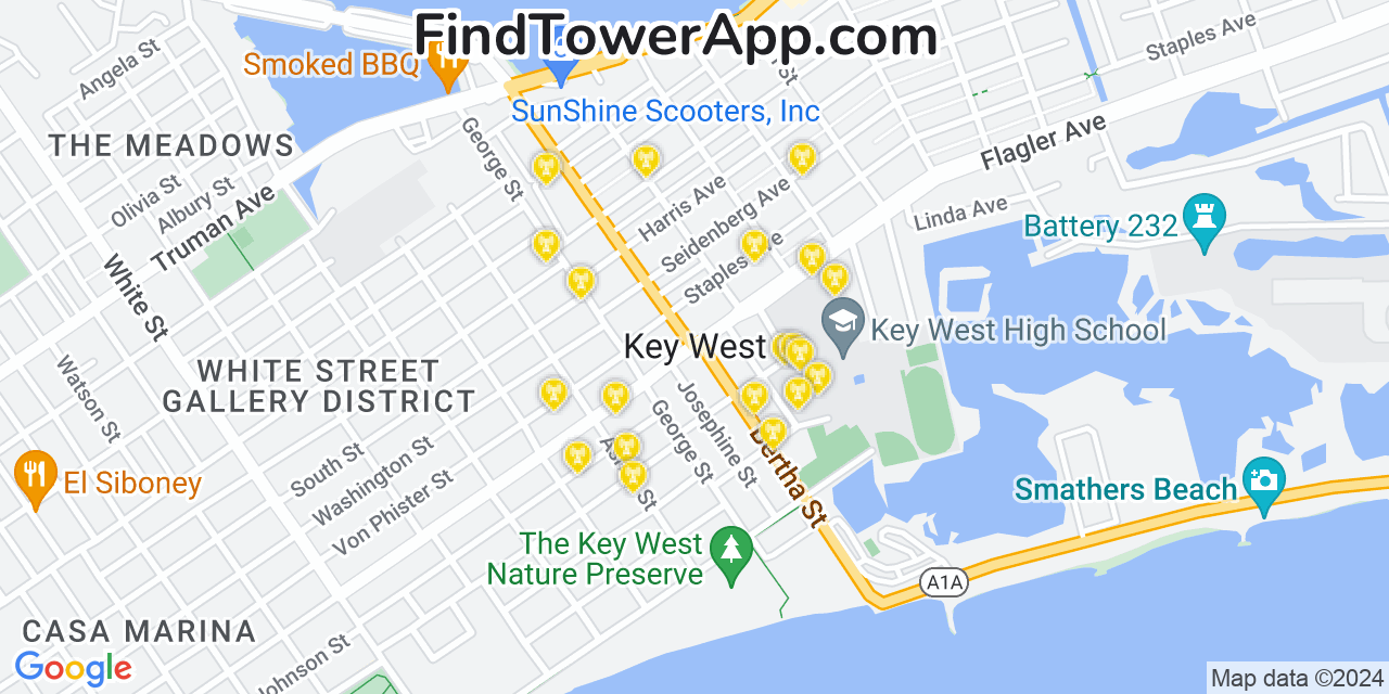 Verizon 4G/5G cell tower coverage map Key West, Florida