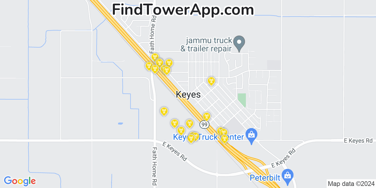 AT&T 4G/5G cell tower coverage map Keyes, California