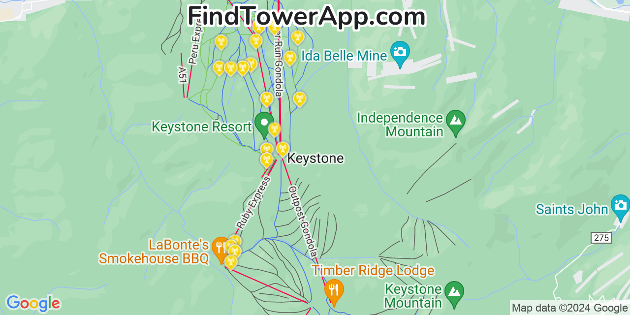 AT&T 4G/5G cell tower coverage map Keystone, Colorado