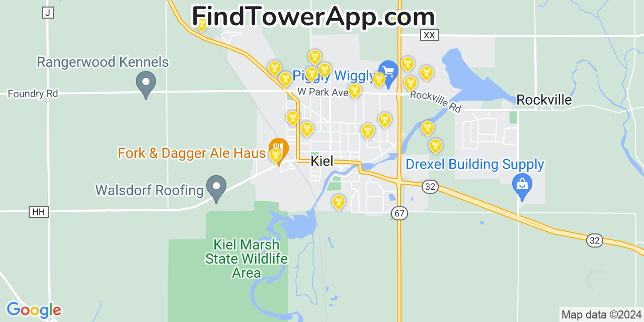 AT&T 4G/5G cell tower coverage map Kiel, Wisconsin