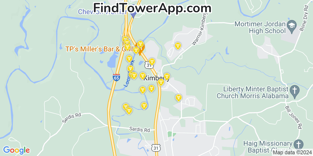 Verizon 4G/5G cell tower coverage map Kimberly, Alabama