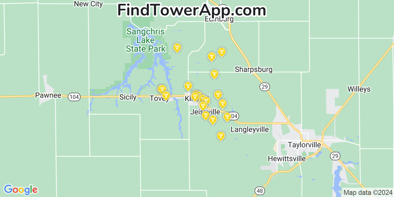 Verizon 4G/5G cell tower coverage map Kincaid, Illinois