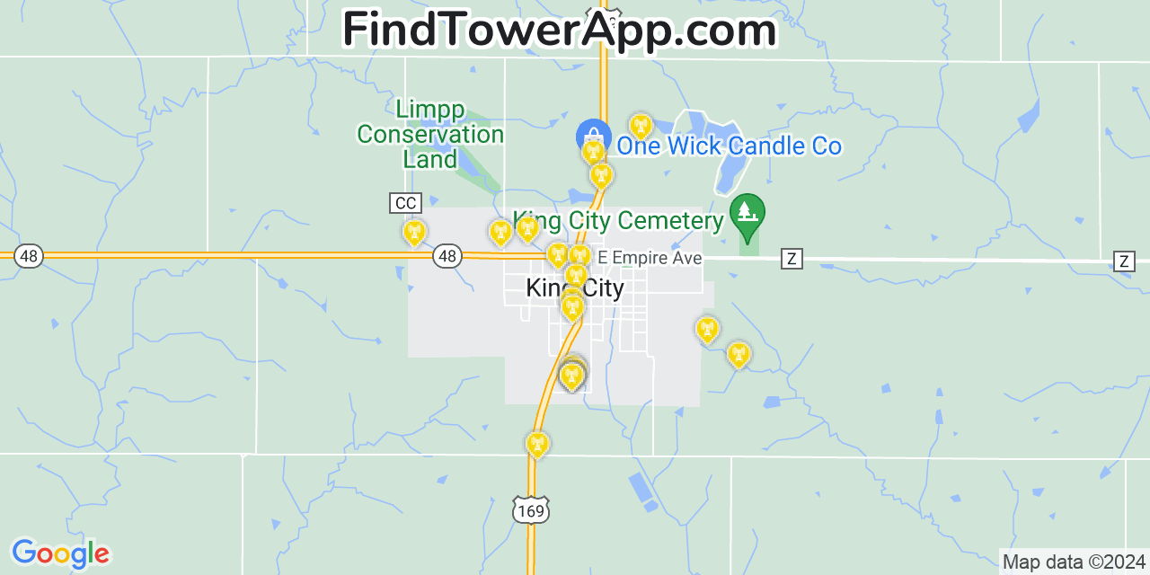 Verizon 4G/5G cell tower coverage map King City, Missouri