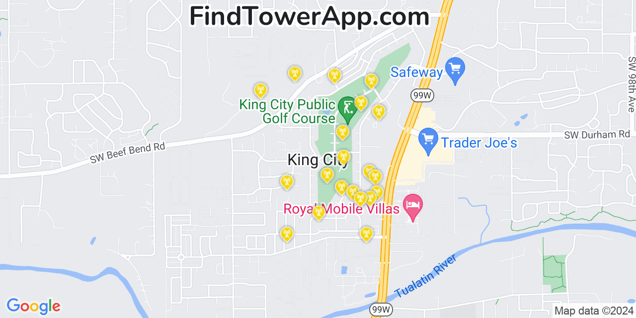 AT&T 4G/5G cell tower coverage map King City, Oregon