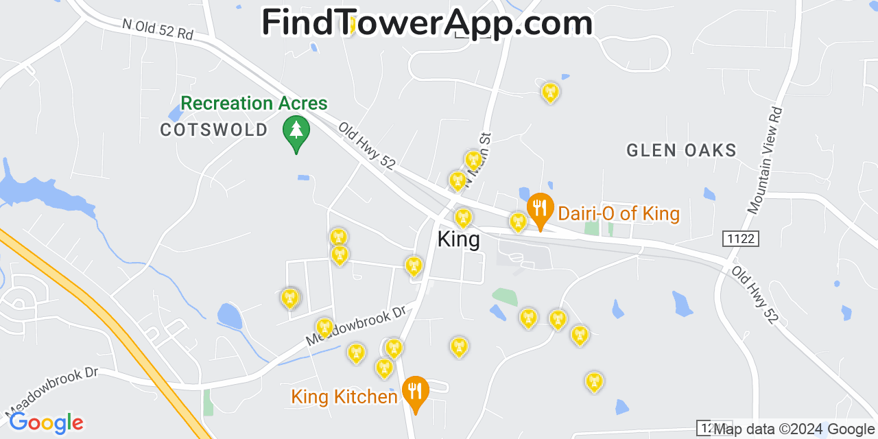 AT&T 4G/5G cell tower coverage map King, North Carolina