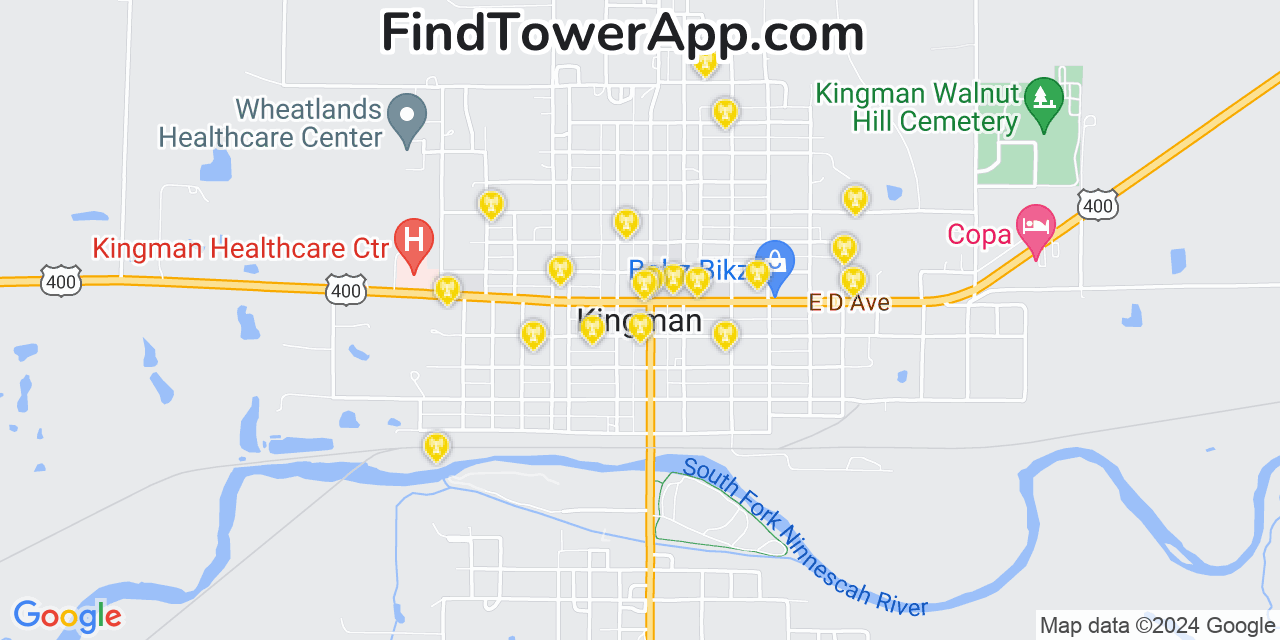 AT&T 4G/5G cell tower coverage map Kingman, Kansas