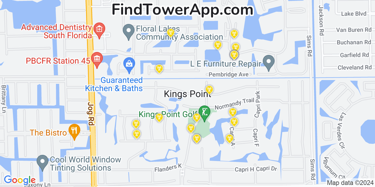 AT&T 4G/5G cell tower coverage map Kings Point, Florida