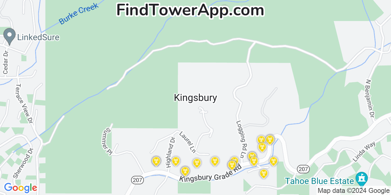 Verizon 4G/5G cell tower coverage map Kingsbury, Nevada