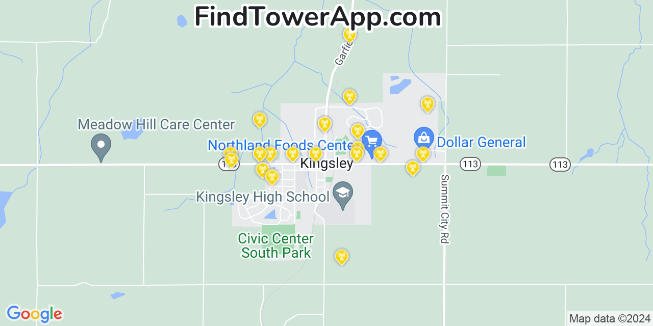 AT&T 4G/5G cell tower coverage map Kingsley, Michigan