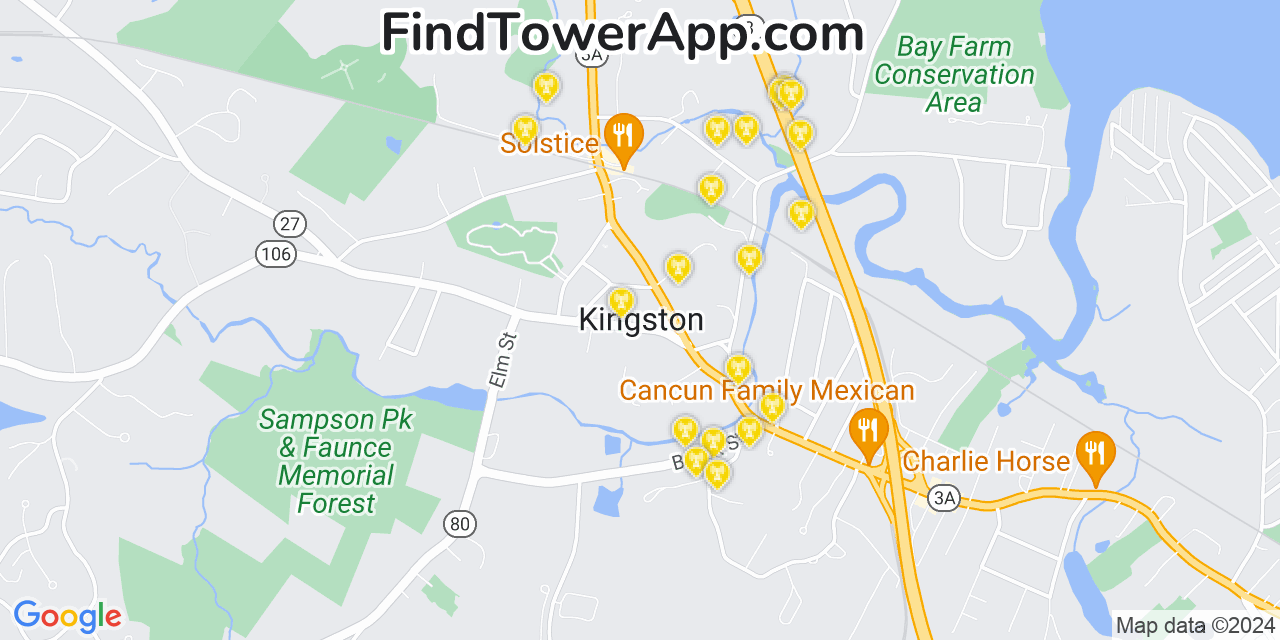 AT&T 4G/5G cell tower coverage map Kingston, Massachusetts