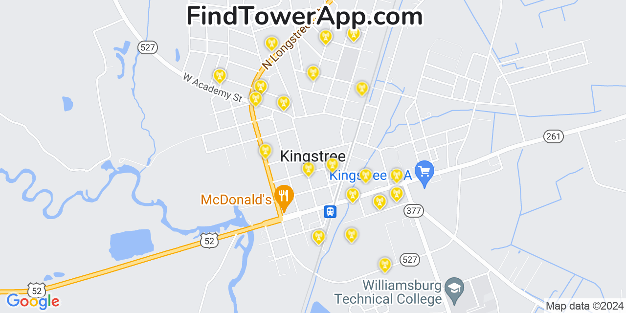 AT&T 4G/5G cell tower coverage map Kingstree, South Carolina