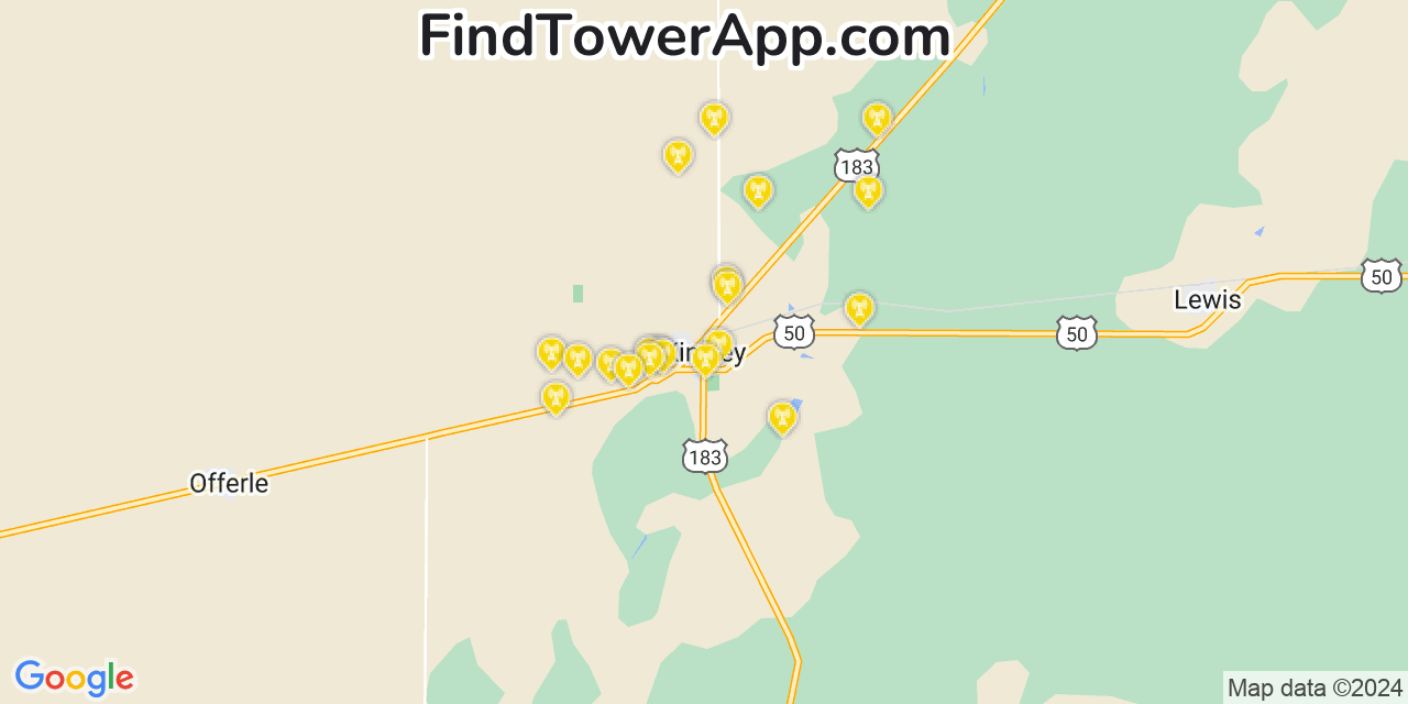 Verizon 4G/5G cell tower coverage map Kinsley, Kansas