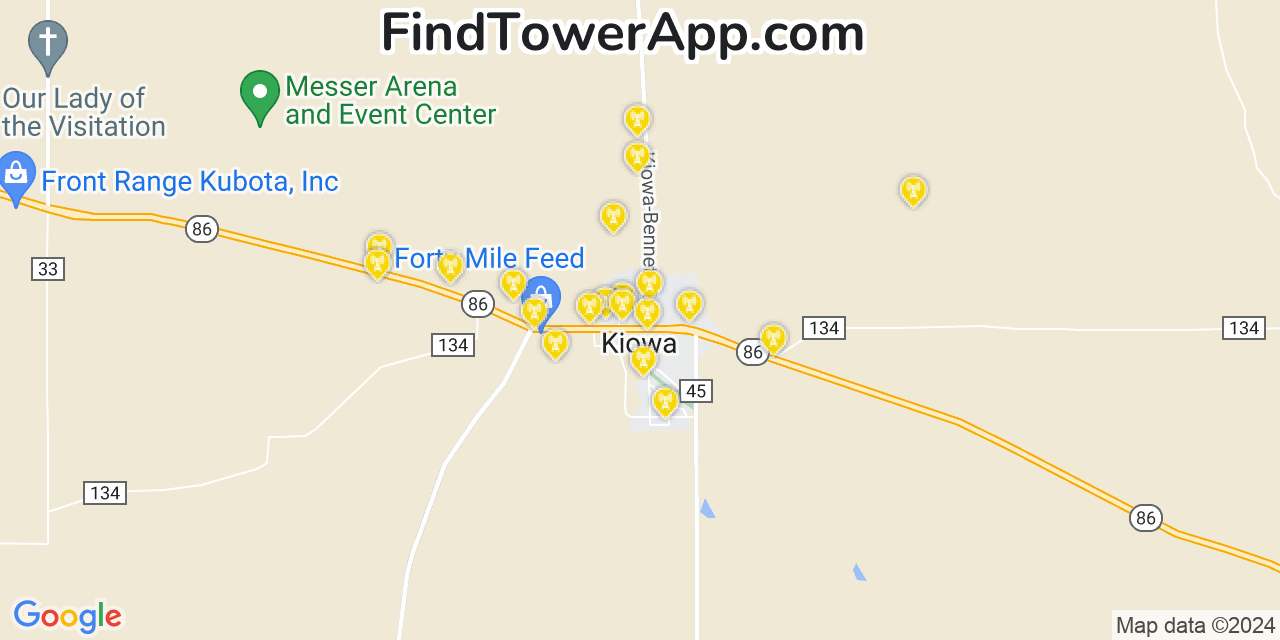 Verizon 4G/5G cell tower coverage map Kiowa, Colorado