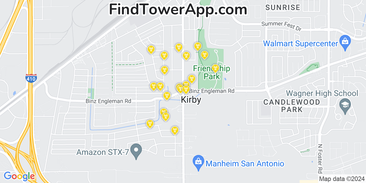 AT&T 4G/5G cell tower coverage map Kirby, Texas