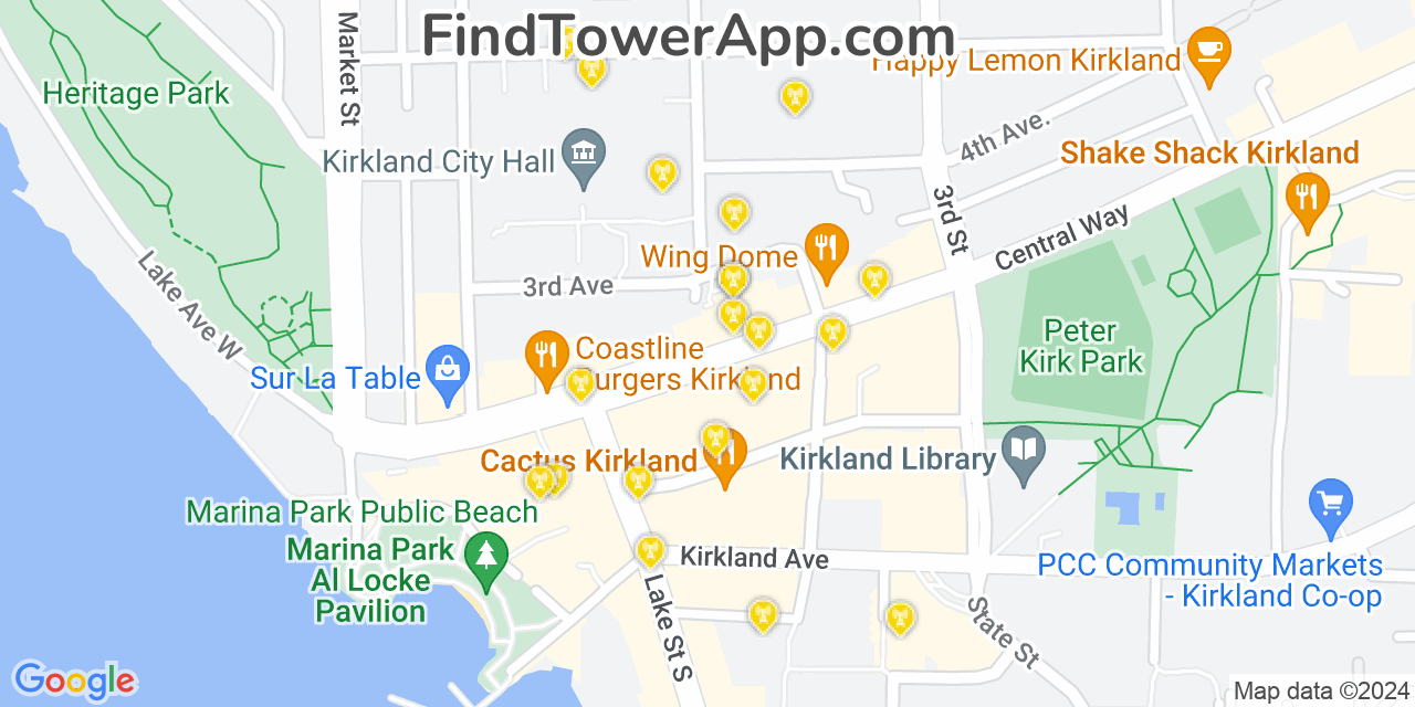 T-Mobile 4G/5G cell tower coverage map Kirkland, Washington