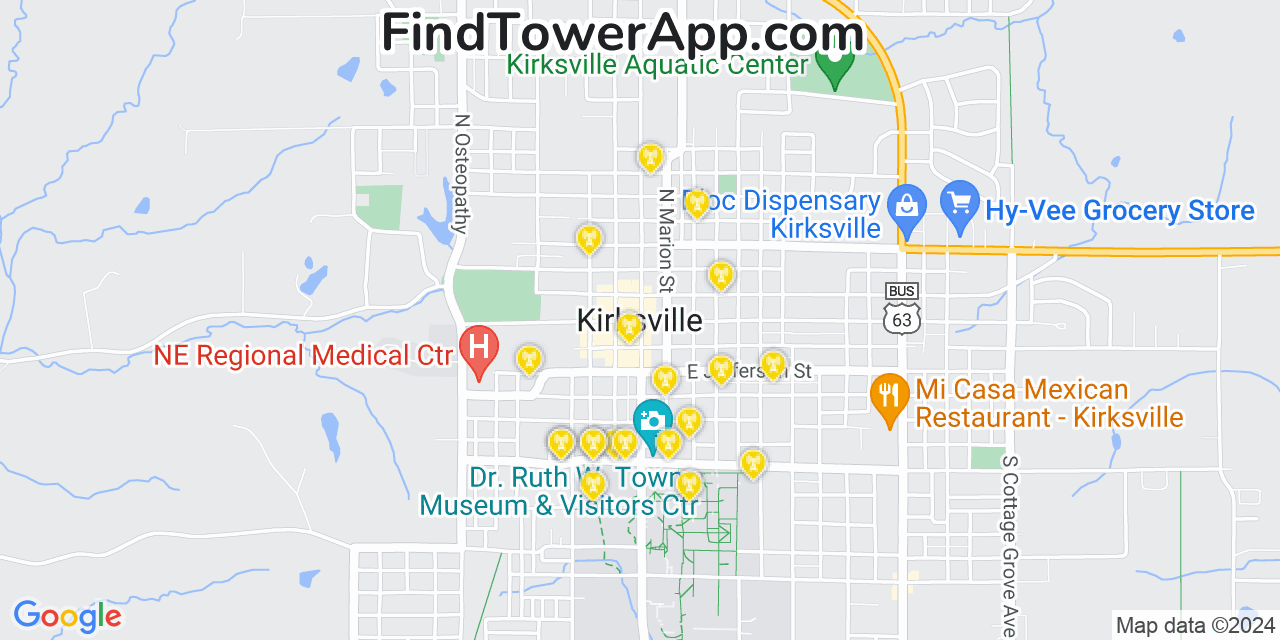 AT&T 4G/5G cell tower coverage map Kirksville, Missouri