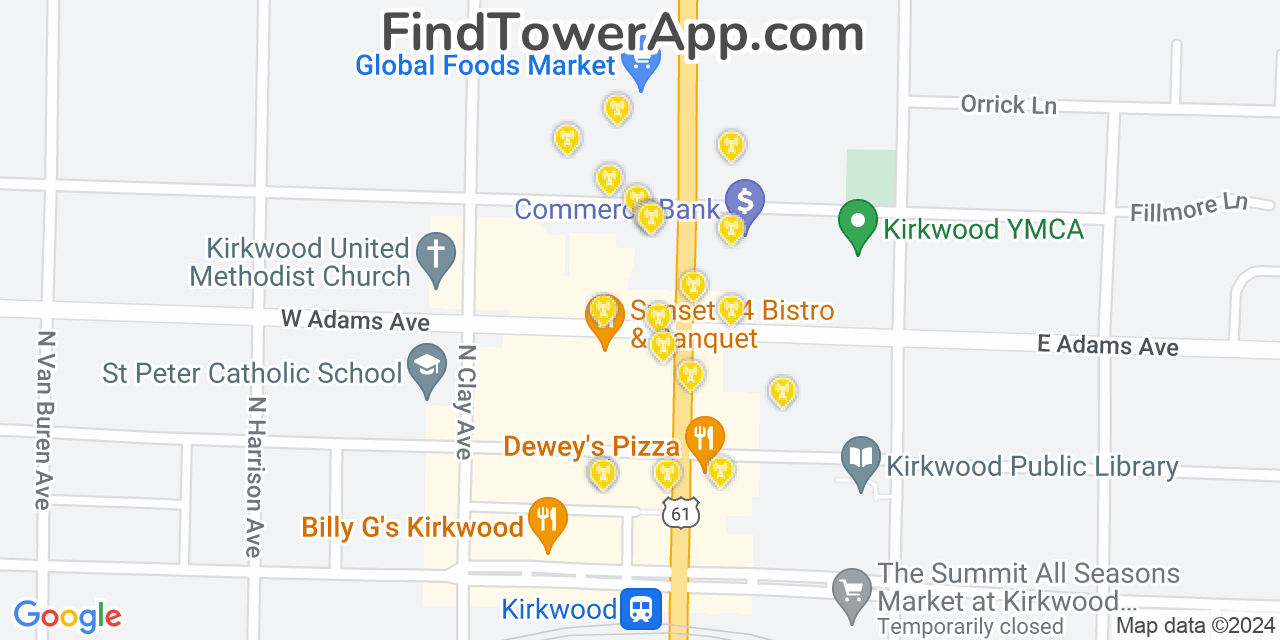 AT&T 4G/5G cell tower coverage map Kirkwood, Missouri