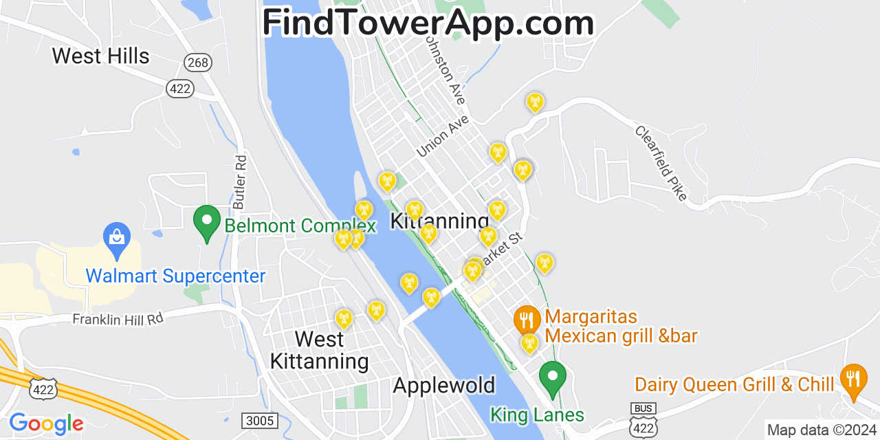 Verizon 4G/5G cell tower coverage map Kittanning, Pennsylvania