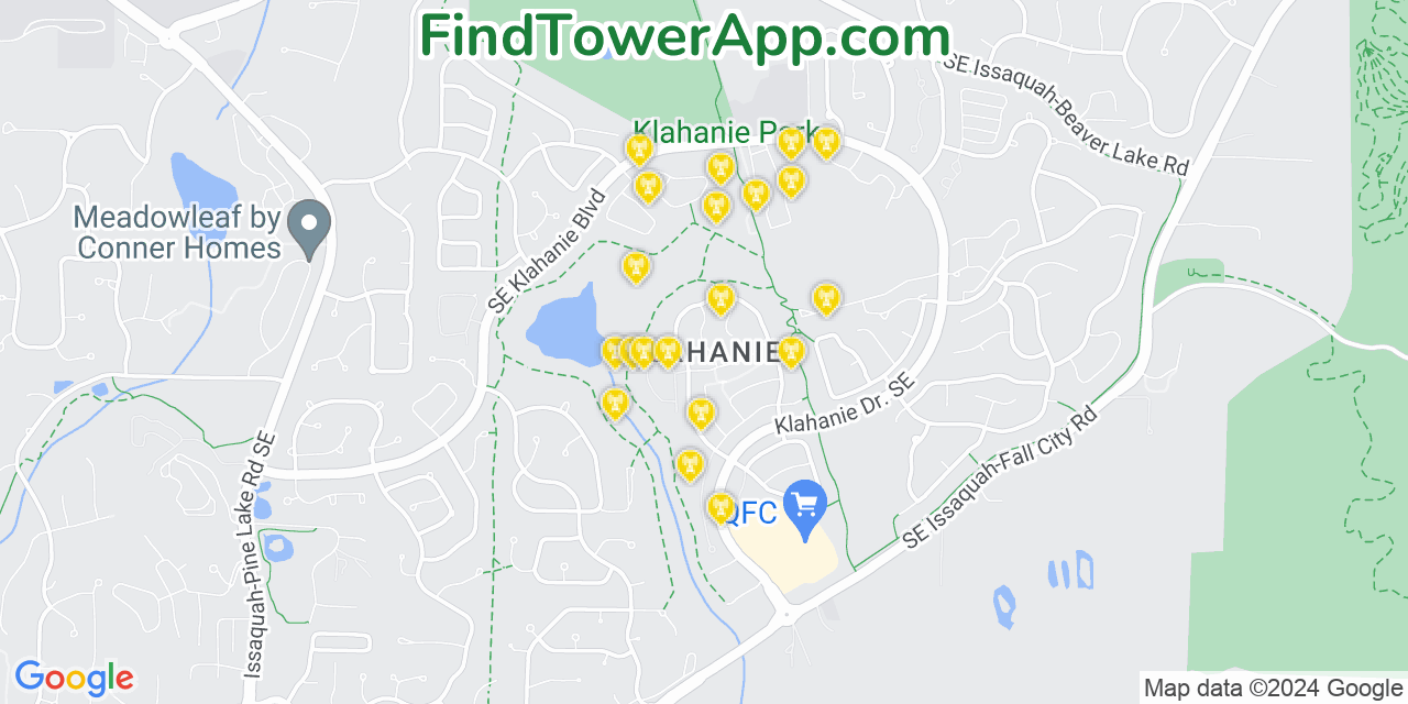 AT&T 4G/5G cell tower coverage map Klahanie, Washington