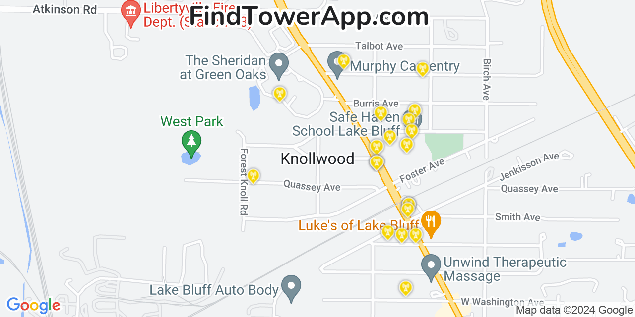 Verizon 4G/5G cell tower coverage map Knollwood, Illinois