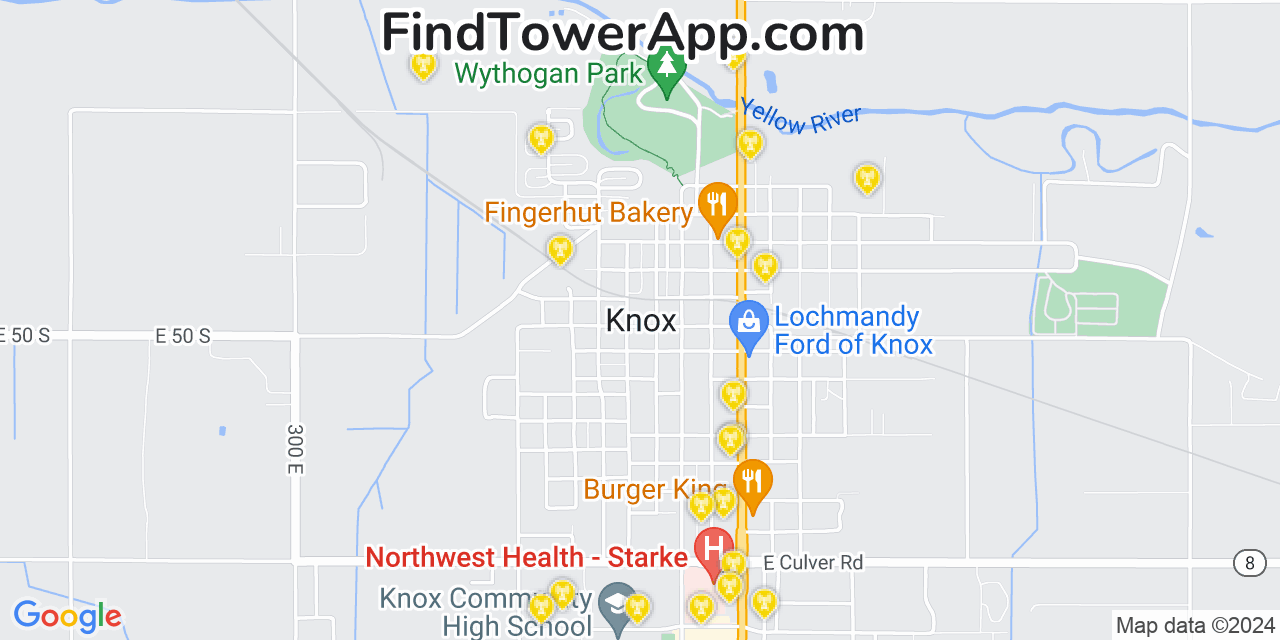 AT&T 4G/5G cell tower coverage map Knox, Indiana