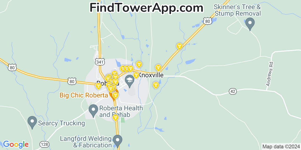 Verizon 4G/5G cell tower coverage map Knoxville, Georgia