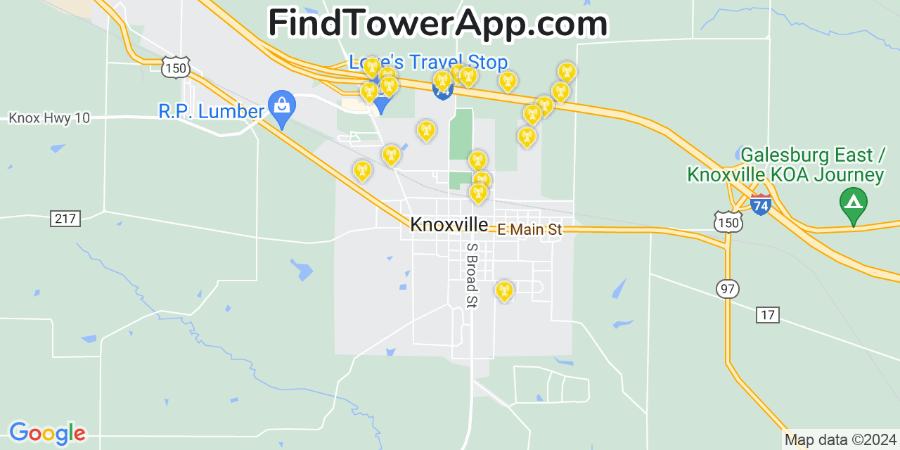 Verizon 4G/5G cell tower coverage map Knoxville, Illinois