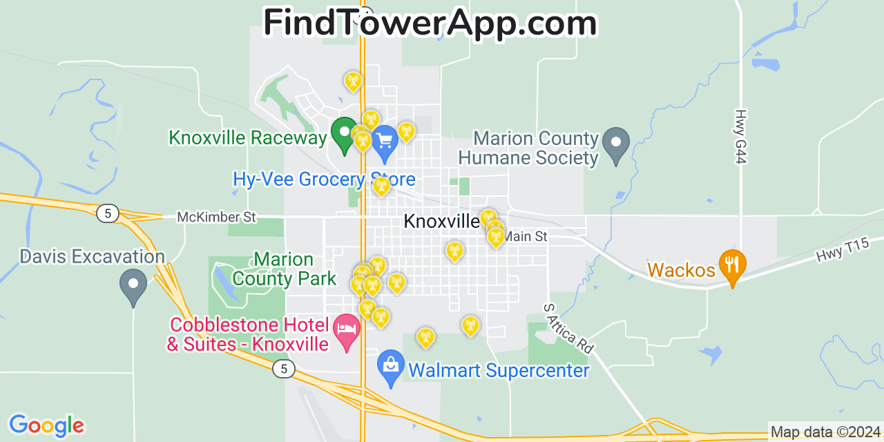 AT&T 4G/5G cell tower coverage map Knoxville, Iowa