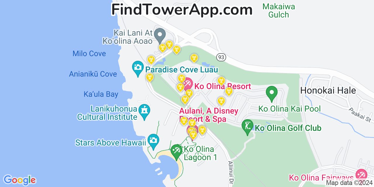 T-Mobile 4G/5G cell tower coverage map Ko Olina, Hawaii