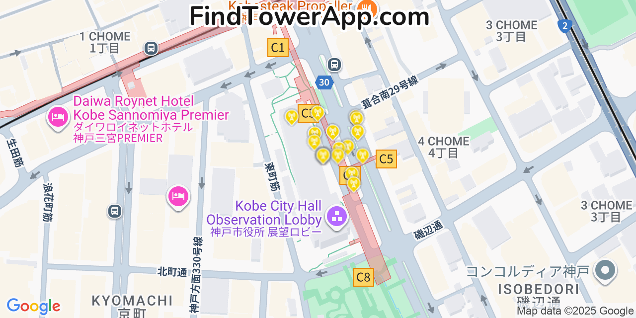 Kobe Cell Towers, Japan - FindTower App Coverage Maps