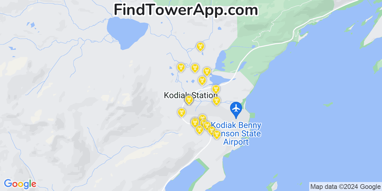 AT&T 4G/5G cell tower coverage map Kodiak Station, Alaska