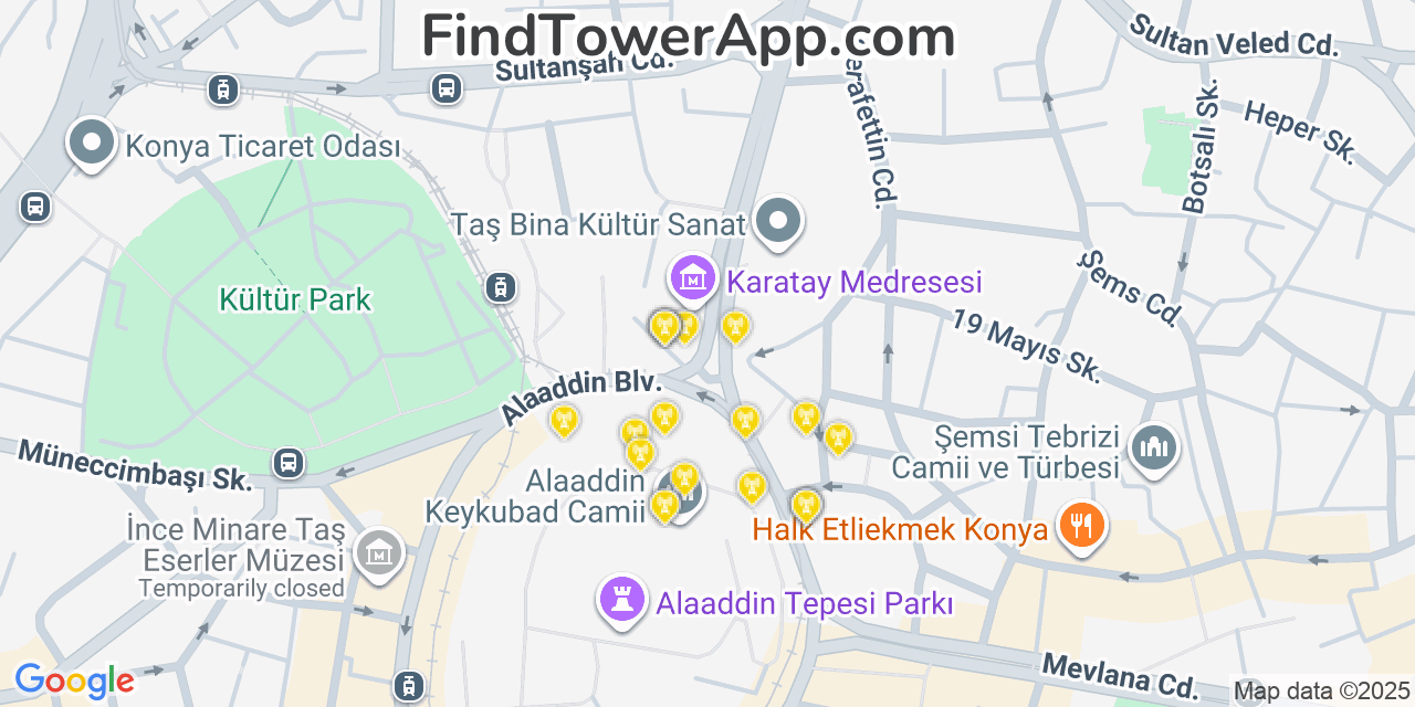 Konya Cell Towers, Turkey - FindTower App Coverage Maps