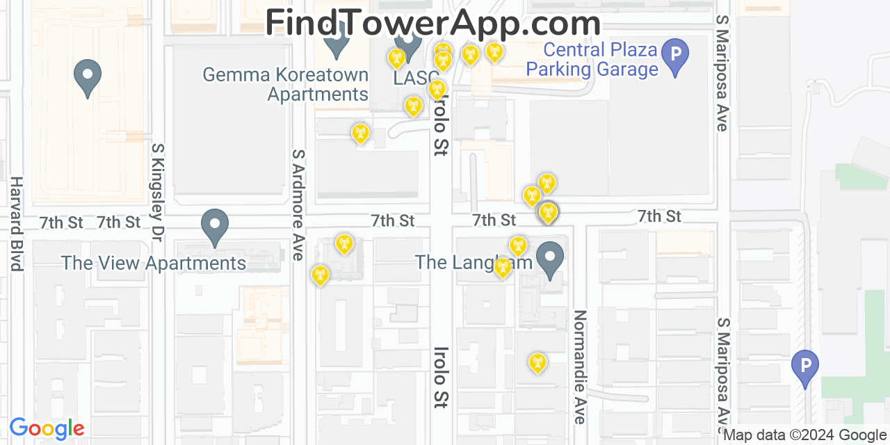 Verizon 4G/5G cell tower coverage map Koreatown, California