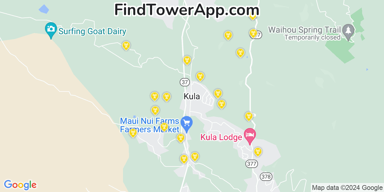 Verizon 4G/5G cell tower coverage map Kula, Hawaii