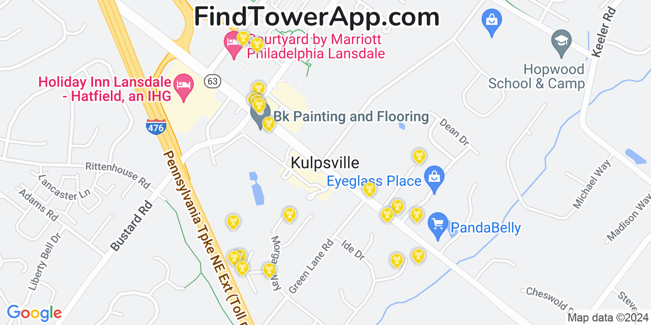 AT&T 4G/5G cell tower coverage map Kulpsville, Pennsylvania